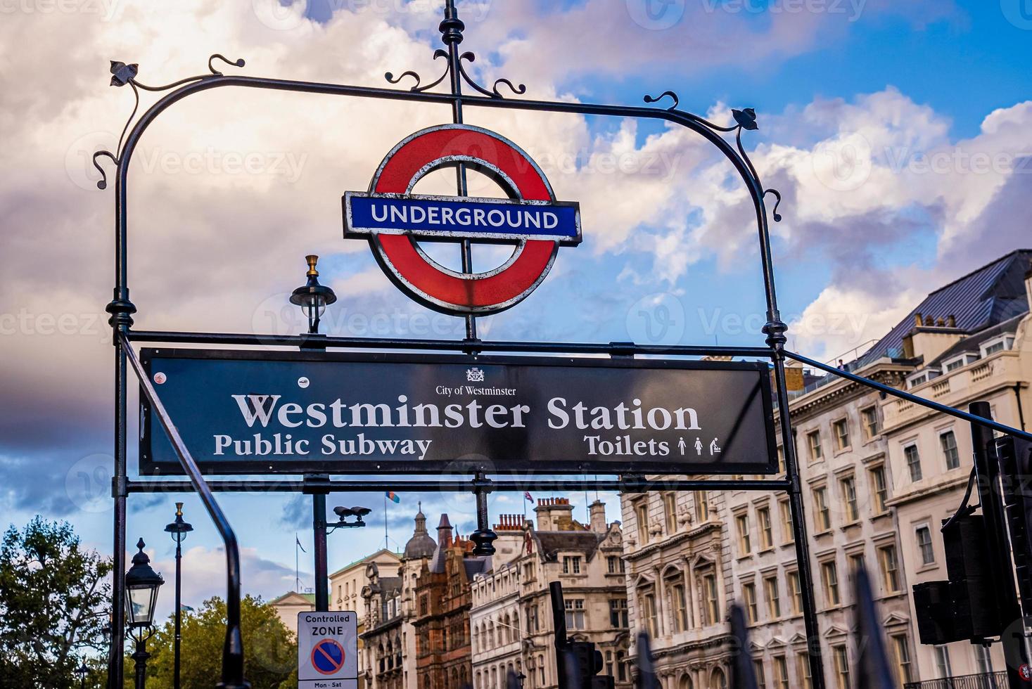 Underground sign in Westminster arch, Jubilee line, London. photo