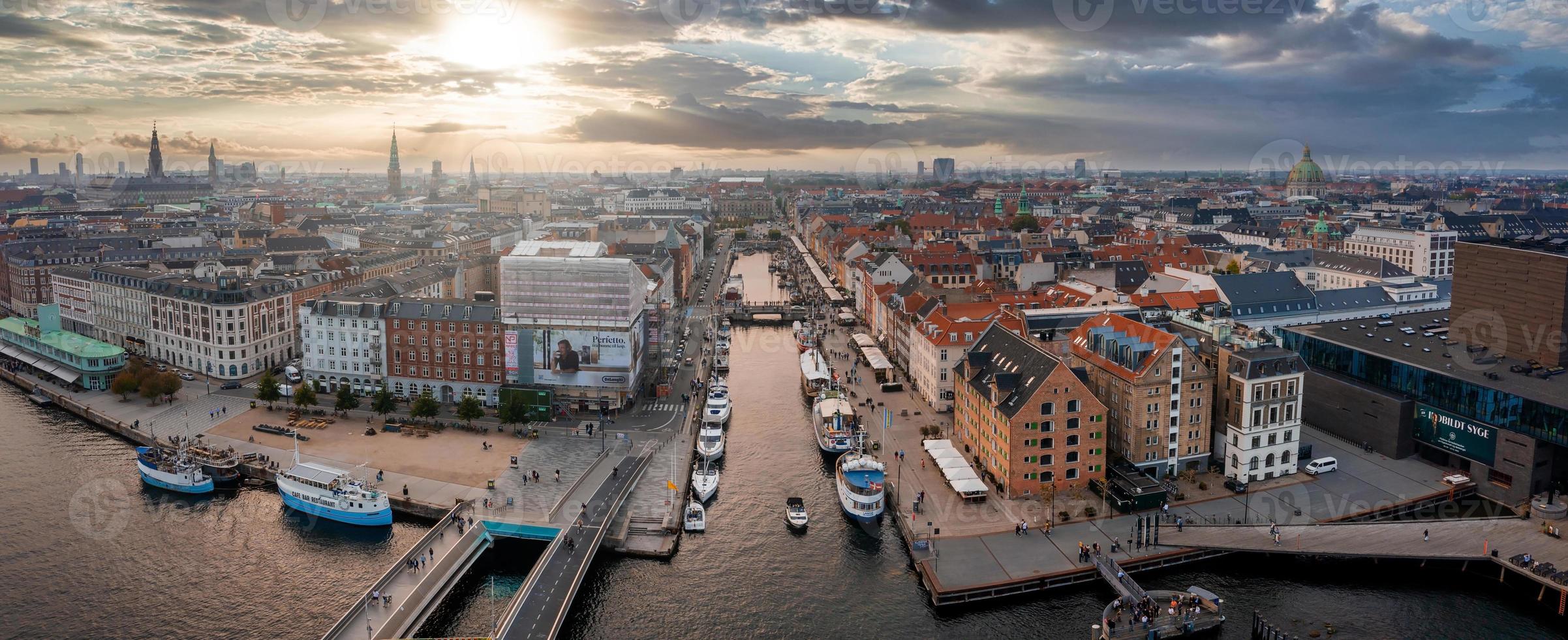 Beautiful aerial panoramic view of the Copenhagen, Denmark. Canals, old town, Tivoli Gardens amusement park and Nyhavn photo