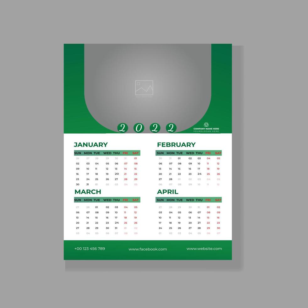 Plantilla de diseño de calendario 2022 vector