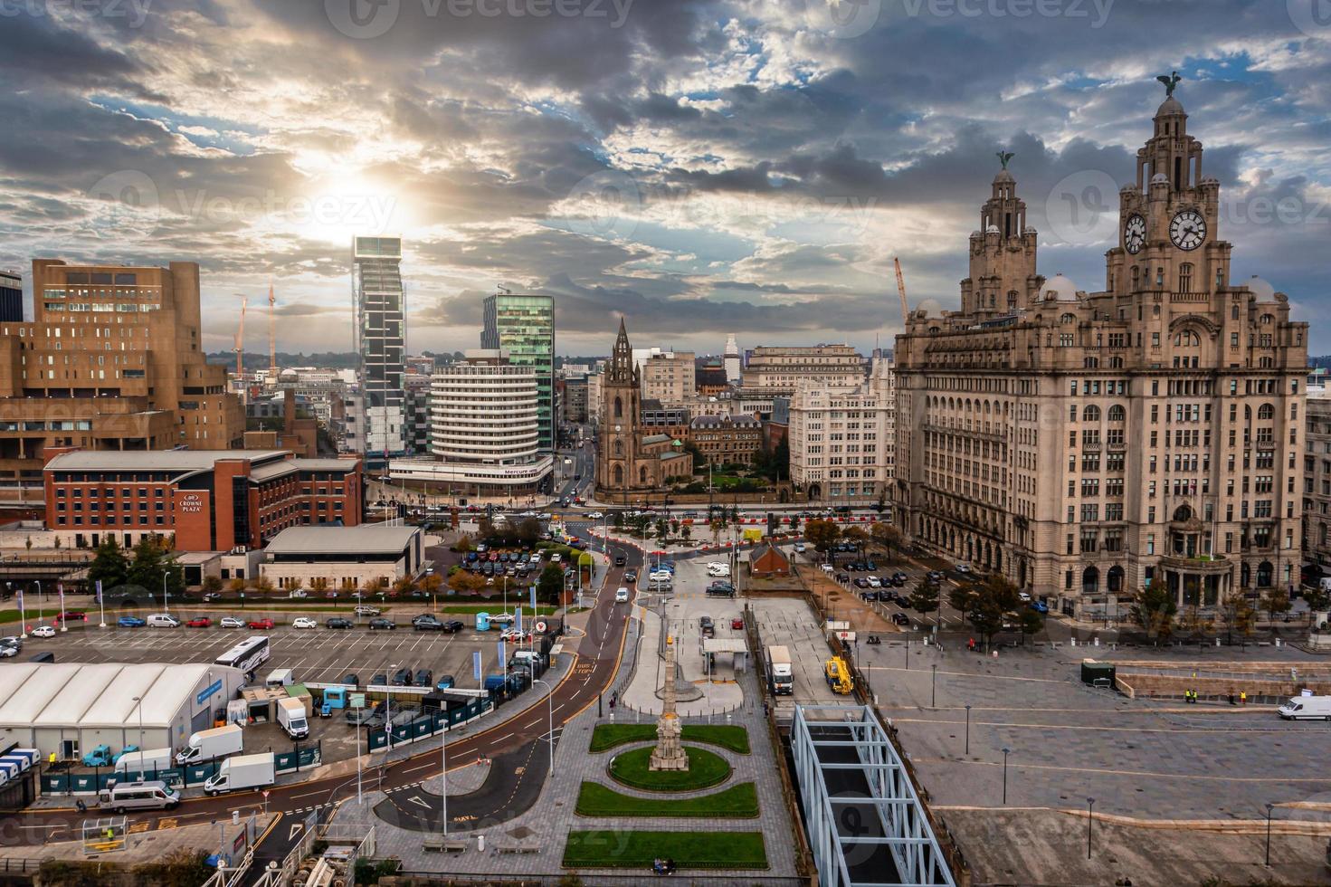 Aerial view of the Liverpool skyline in United Kingdom photo