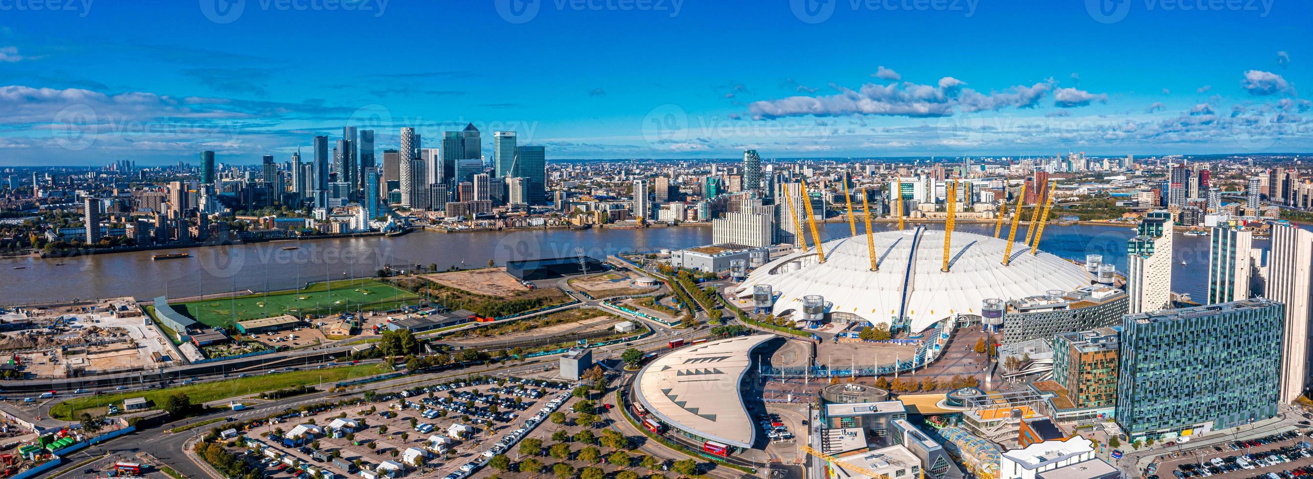 Aerial bird's eye view of the iconic O2 Arena near isle of Dogs photo