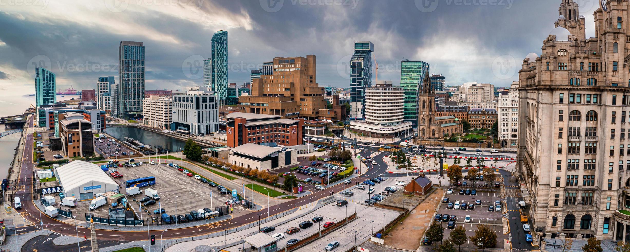 Aerial view of the Liverpool skyline in United Kingdom photo