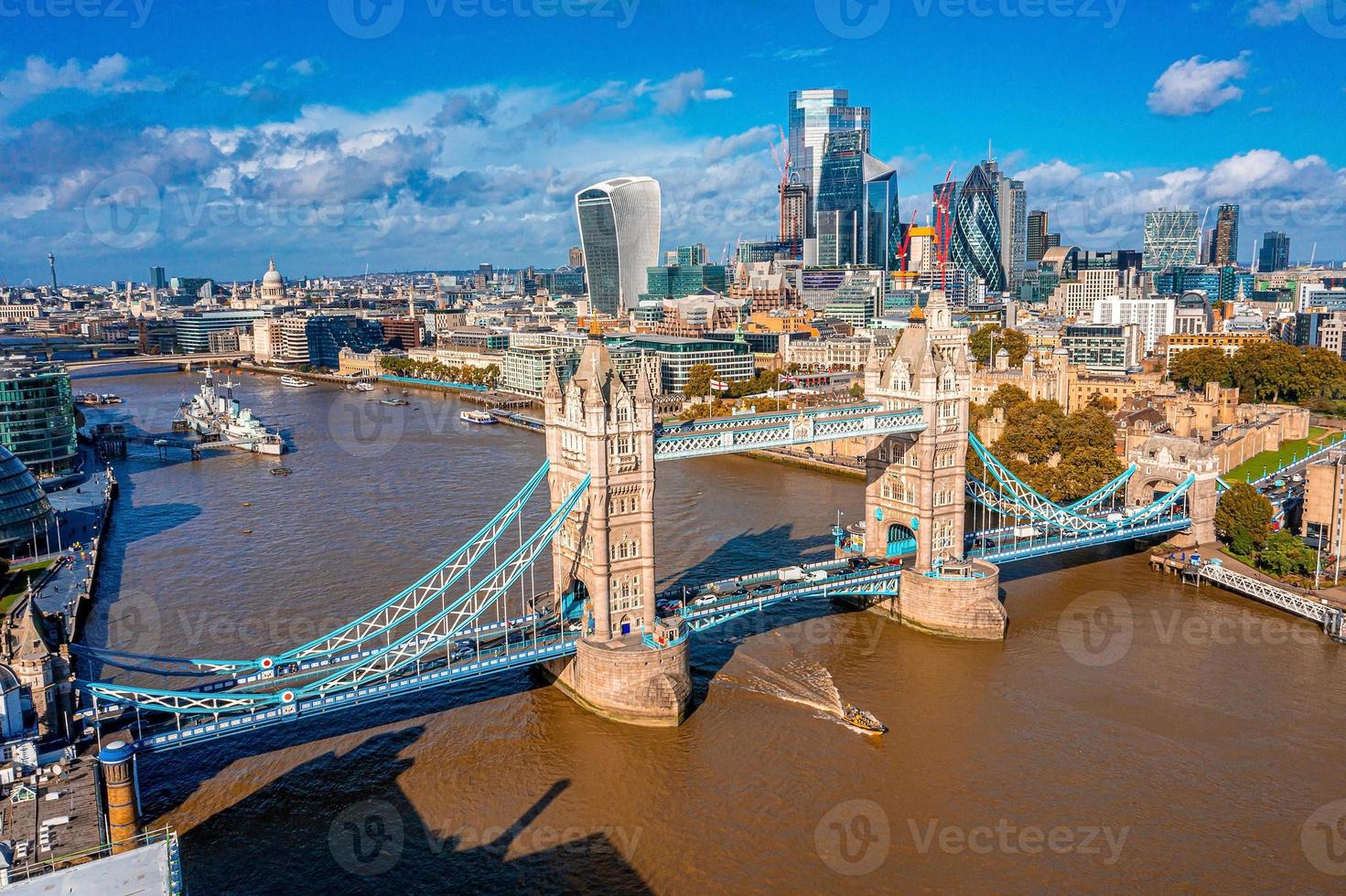 Aerial panoramic cityscape view of the London Tower Bridge photo