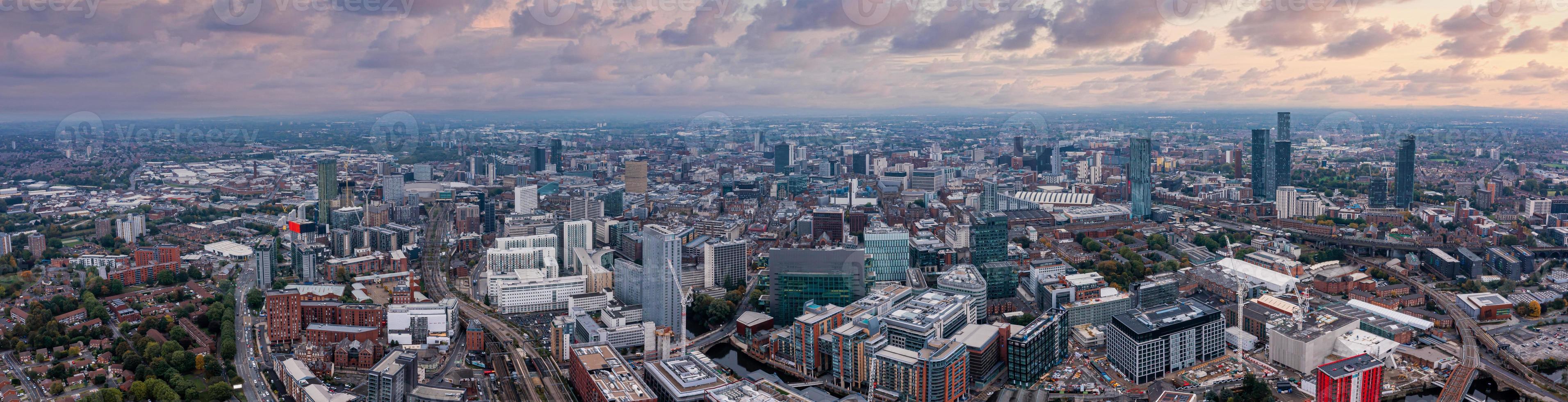 Aerial view of Manchester city in UK photo