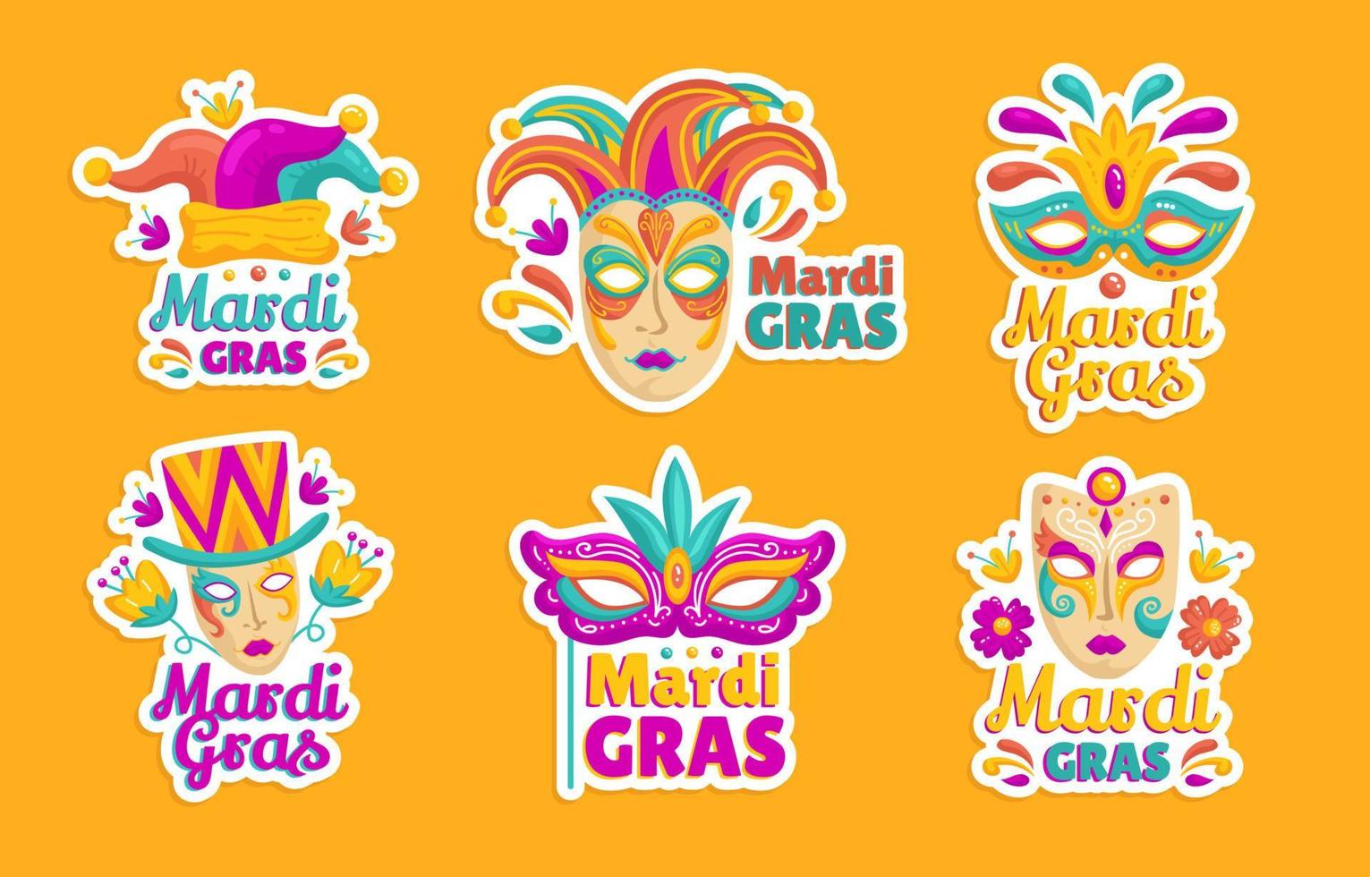 Celebration of Mardi Gras Carnival Sticker Set vector