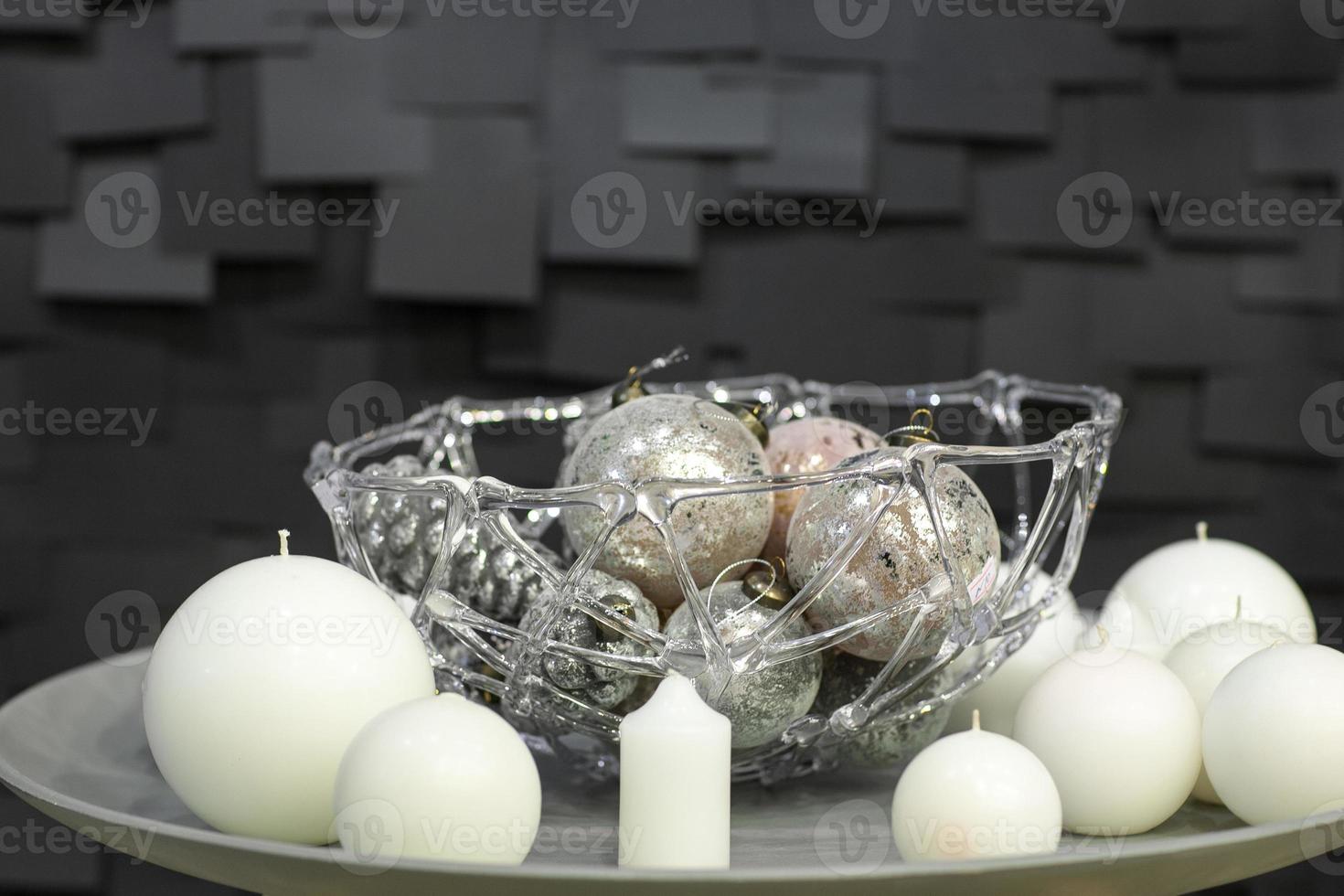 Christmas wreath of twigs and spherical candle photo