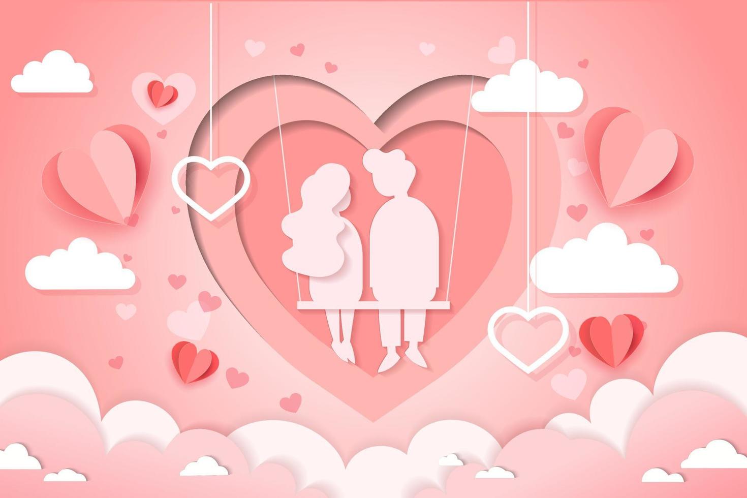 valentine day background with paper cut style vector