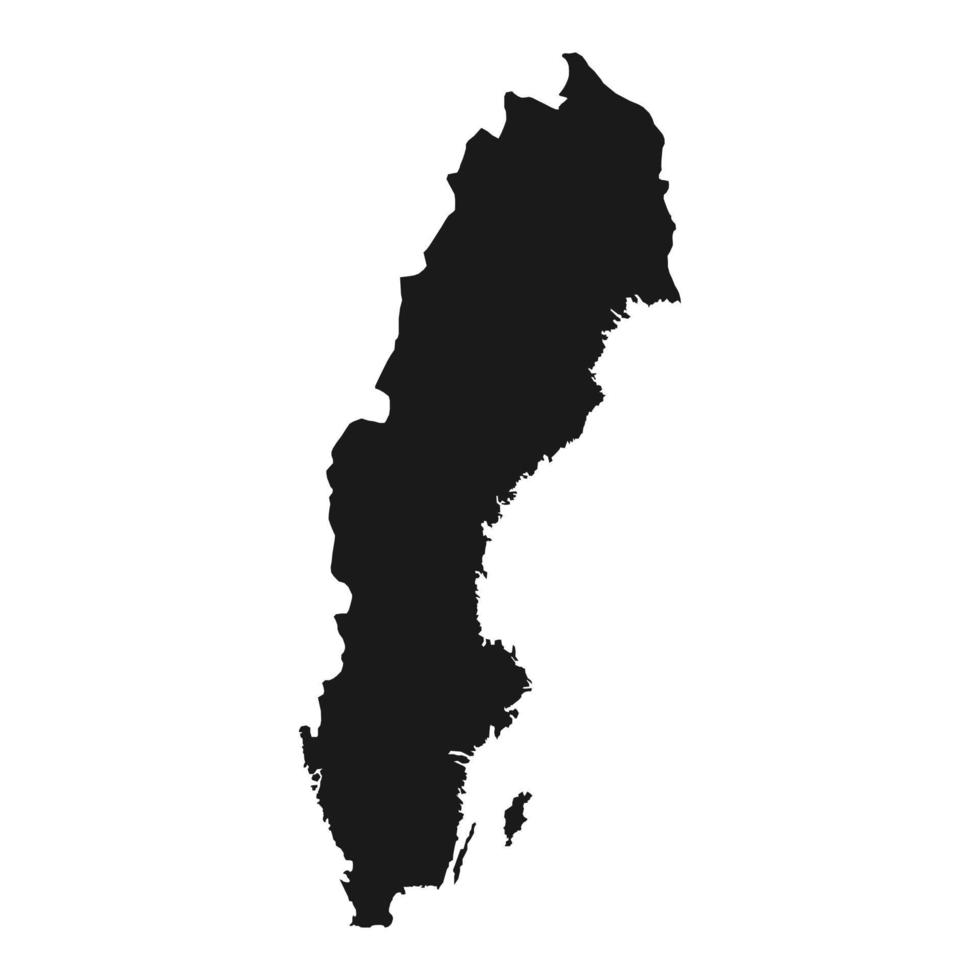 Map of Sweden highly detailed. Black silhouette isolated on white background. vector
