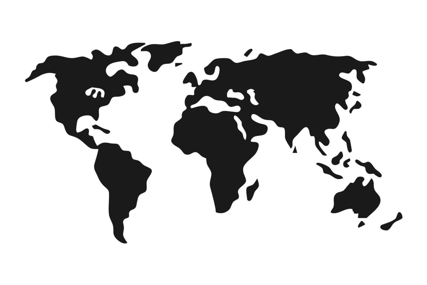 Simple black world map in flat style isolated on white background. Vector illustration.