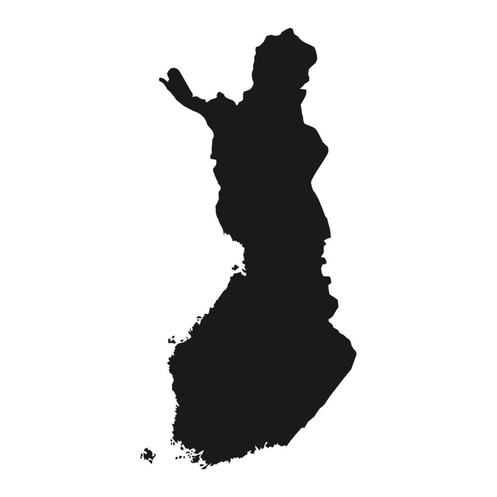 Map of Finland highly detailed. Black silhouette isolated on white background. vector