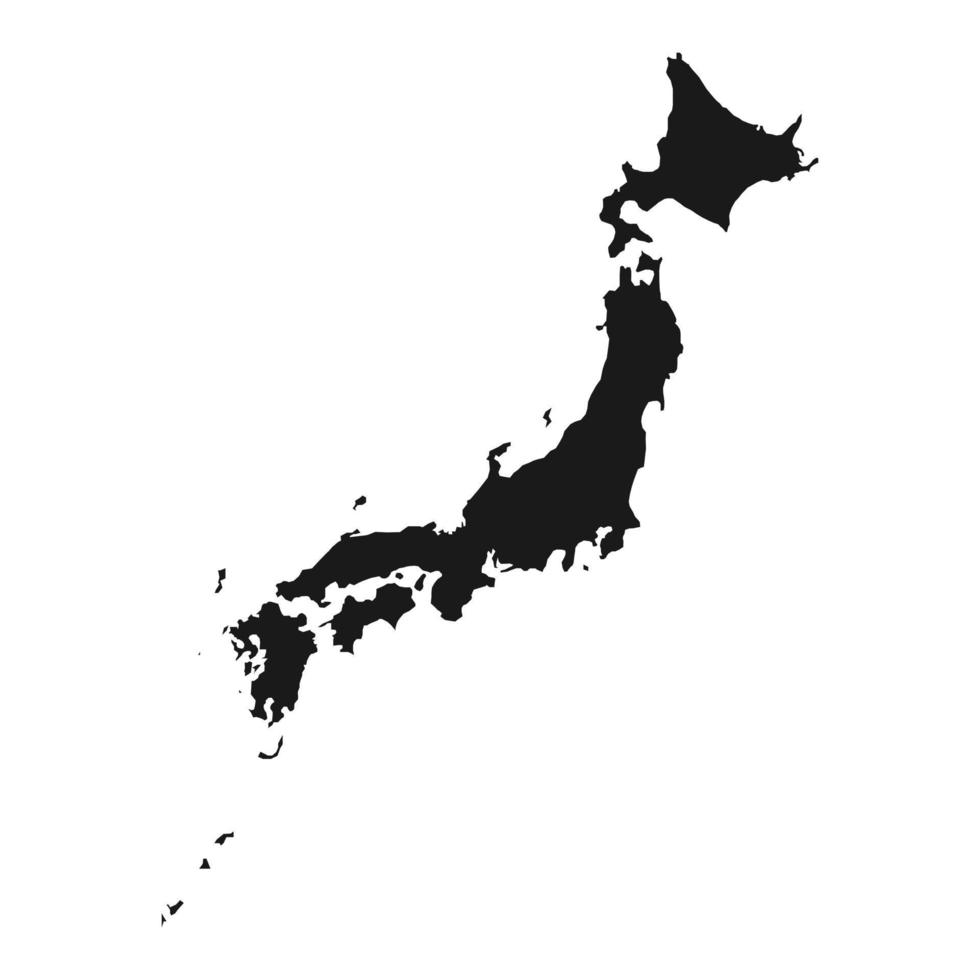 mapa de japón muy detallado. silueta negra aislada sobre fondo blanco. vector