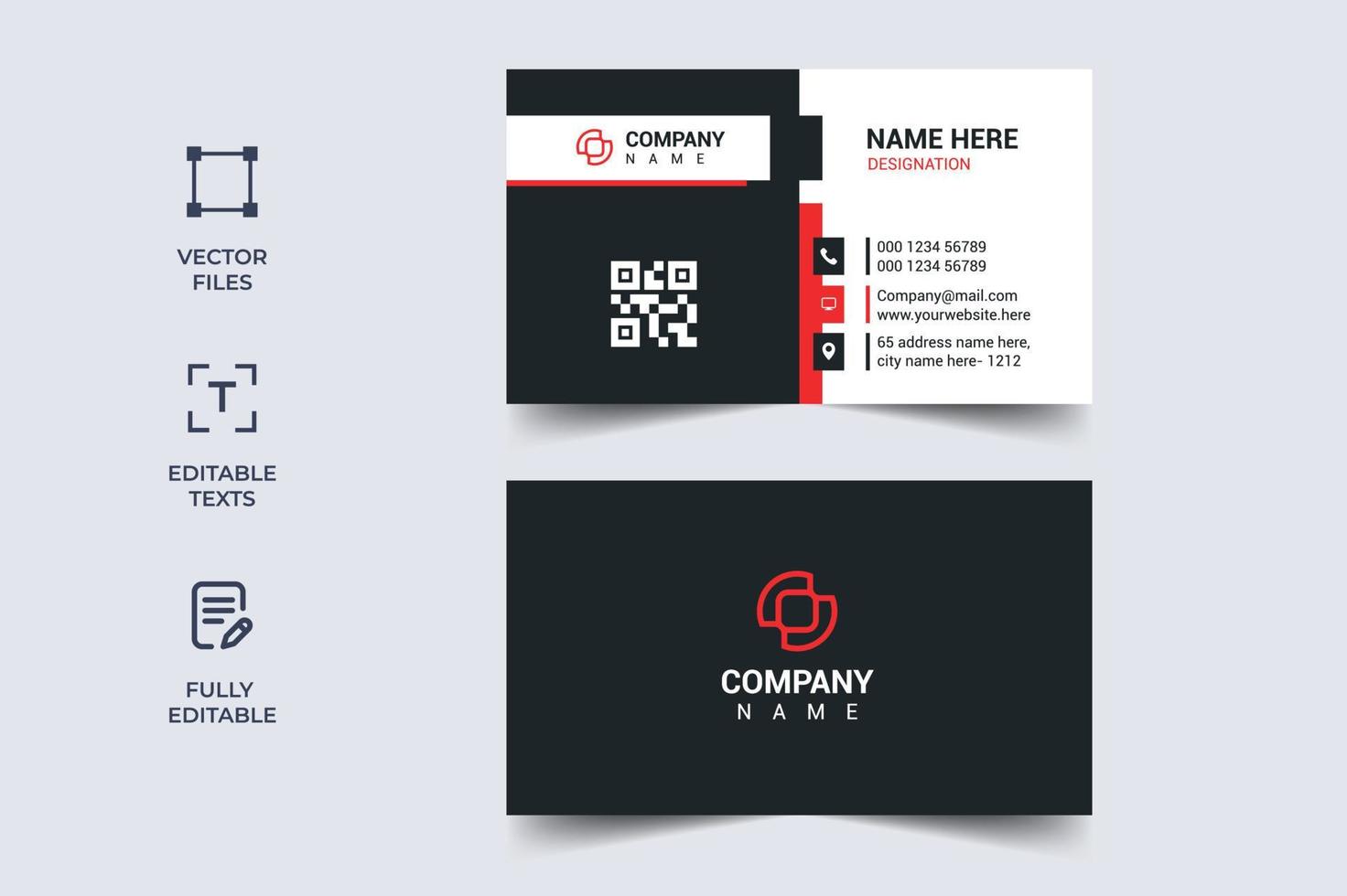 Double Sided Business Card Design Vector Template - Horizontal