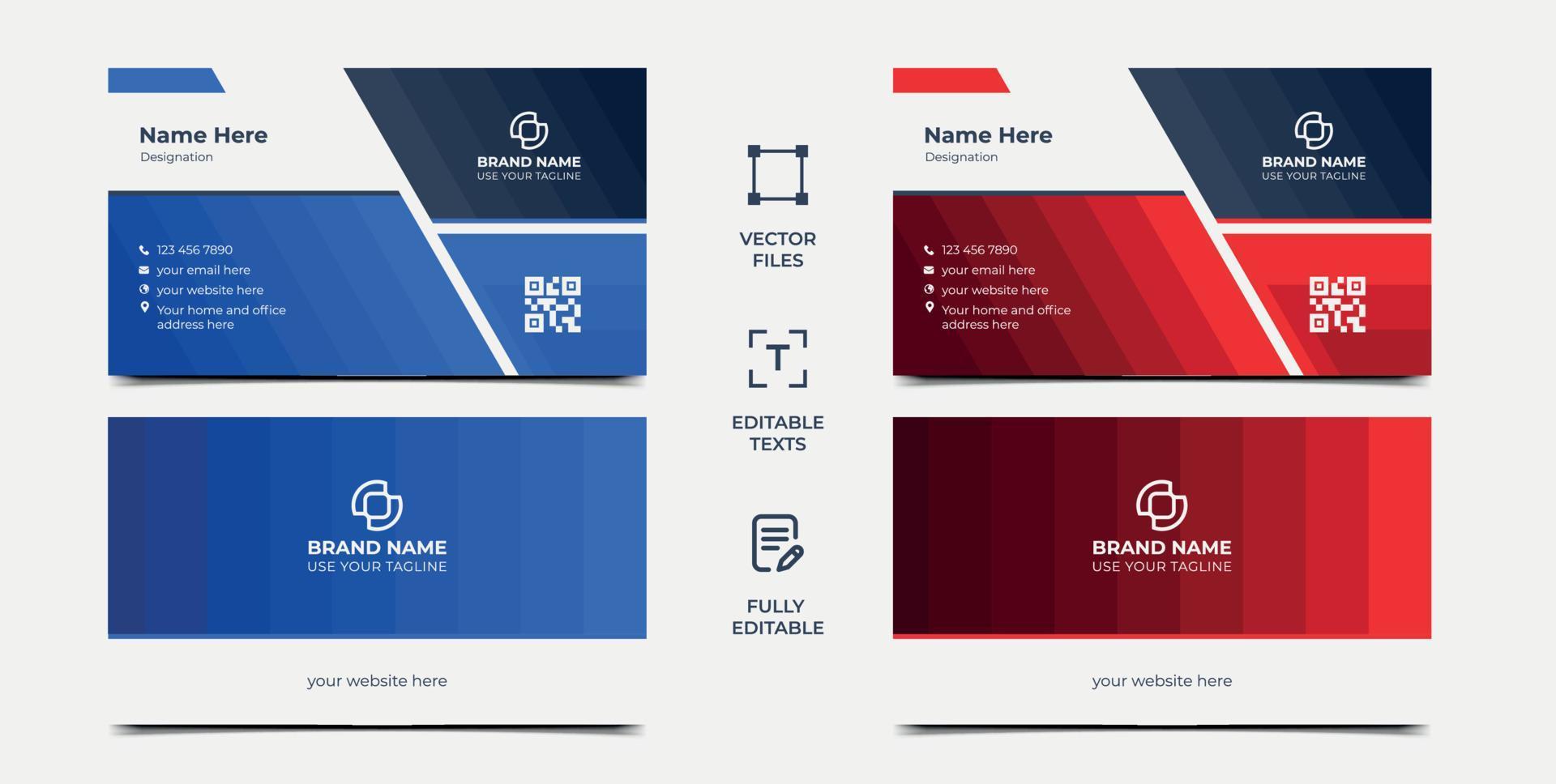 Double Sided Business Card Design Vector Template - Horizontal