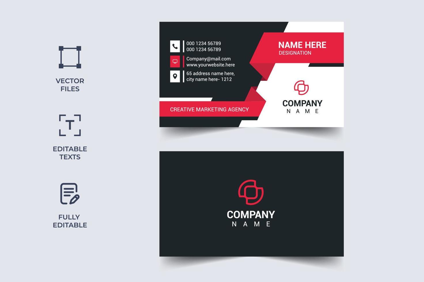 Double Sided Business Card Design Vector Template - Horizontal