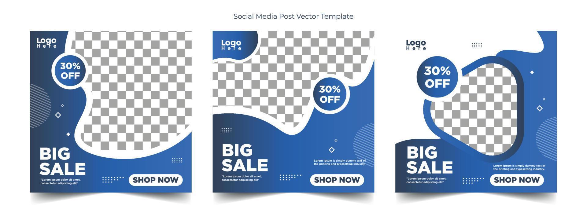 Set of Editable square banner template. Clean and elegant social media templates pack with blue and greay gradient color background elements. vector