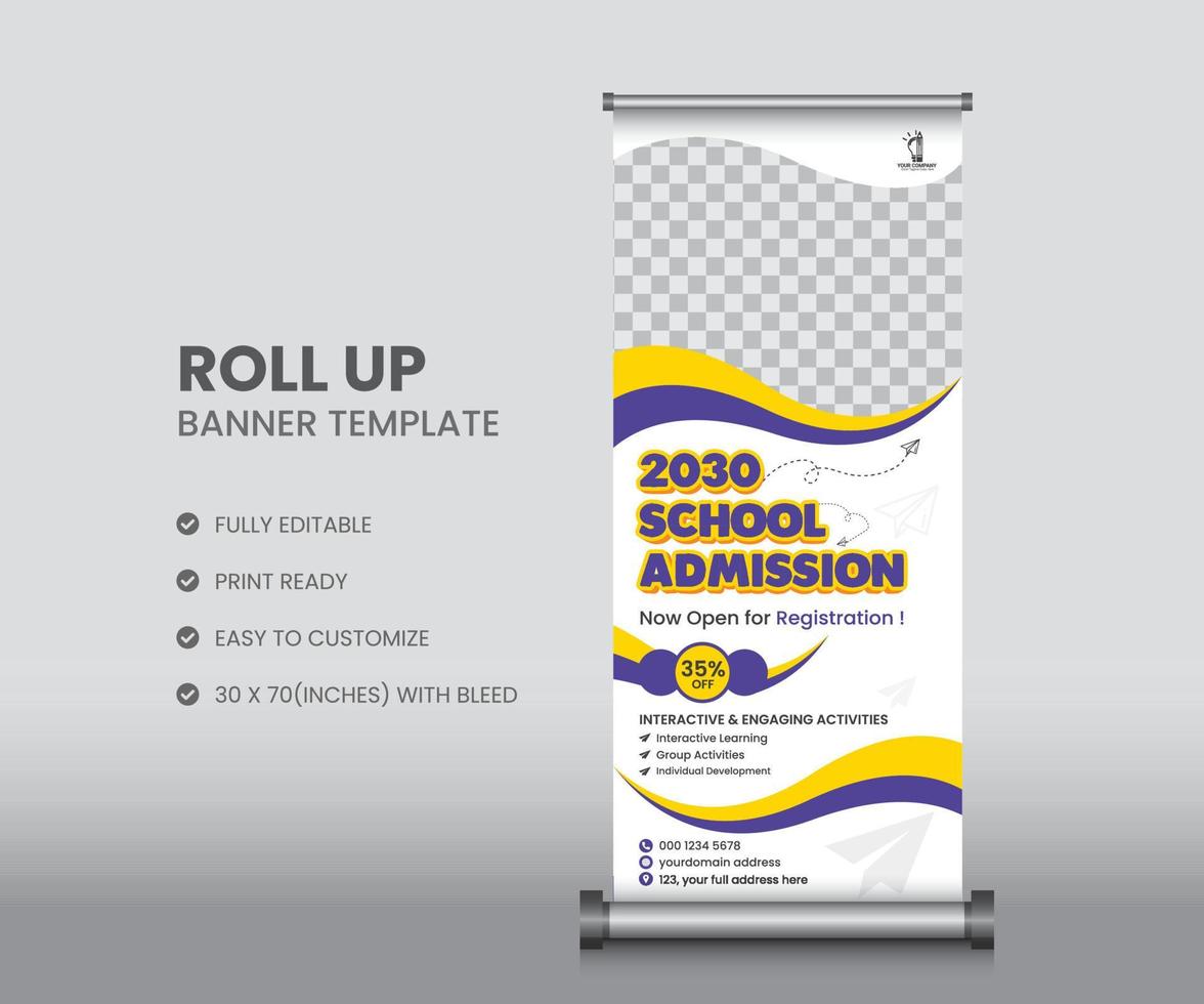 School admission roll up banner template. X banner design for school, college, university, coaching center vector