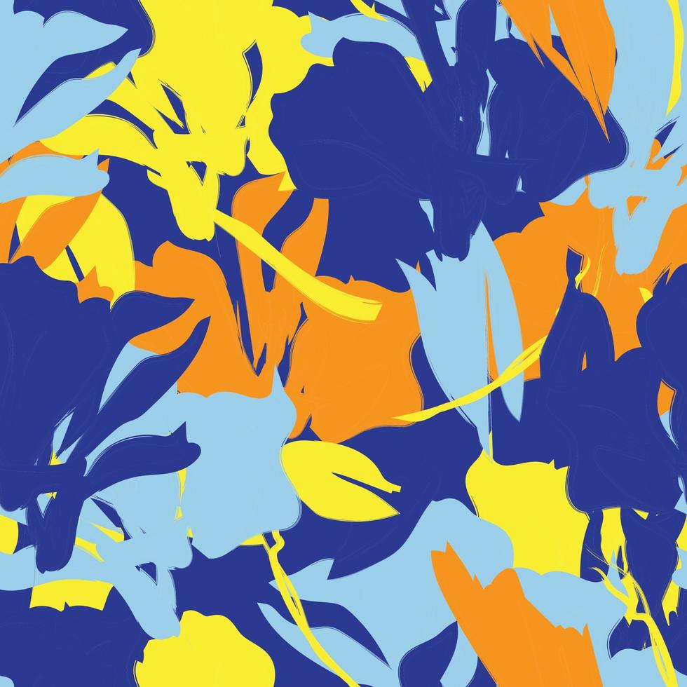 Yellow Blue Floral Brush strokes Seamless Pattern Design vector