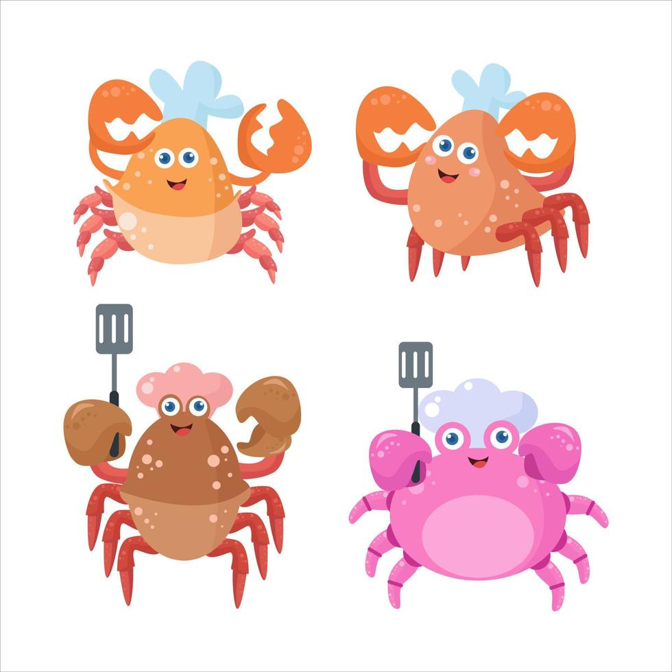 Cute crab illustration character collection 2 vector