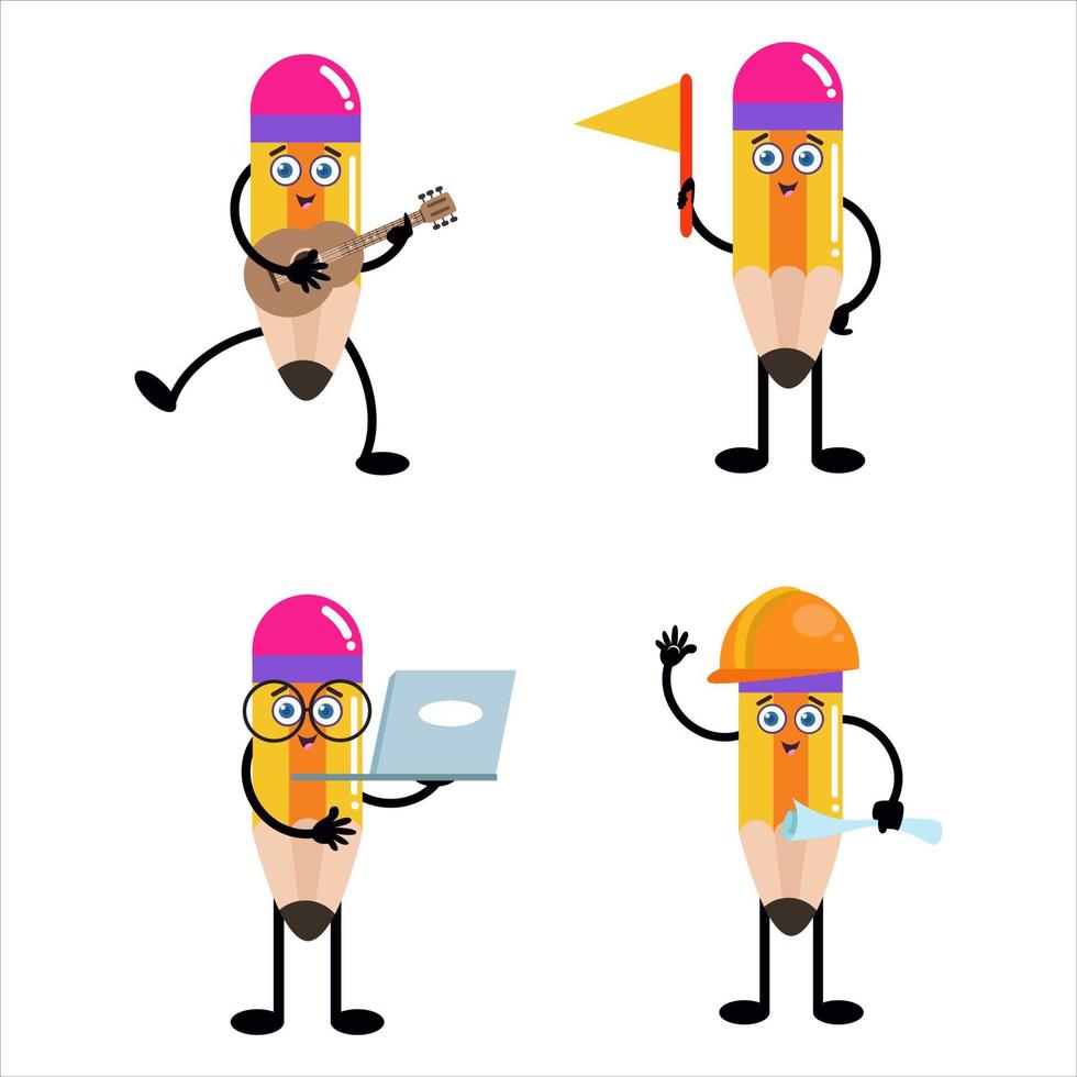 Collection of cute pencil cartoon illustration characters 4 vector