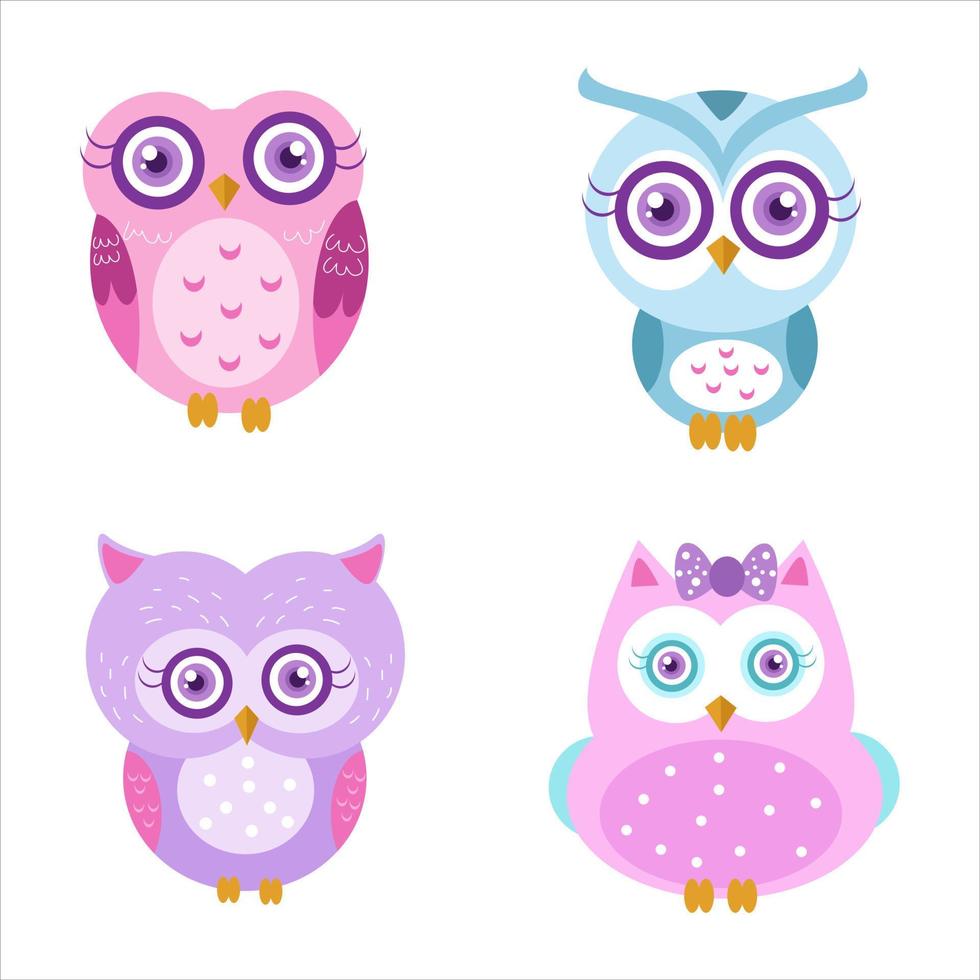 Cute owl illustration character collection 1 vector