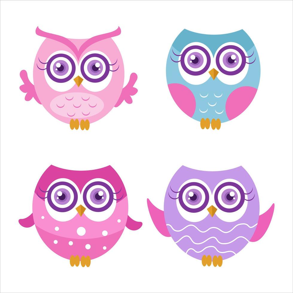 Cute owl illustration character collection 5 vector