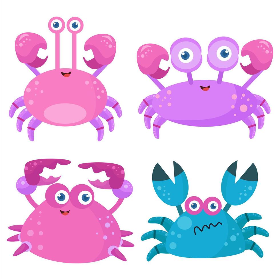 Cute crab illustration character collection 3 vector