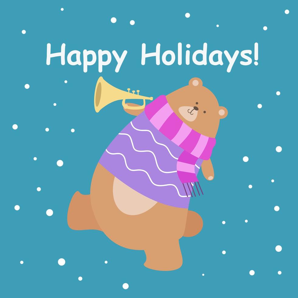 Happy holidays illustration with cute animals vector