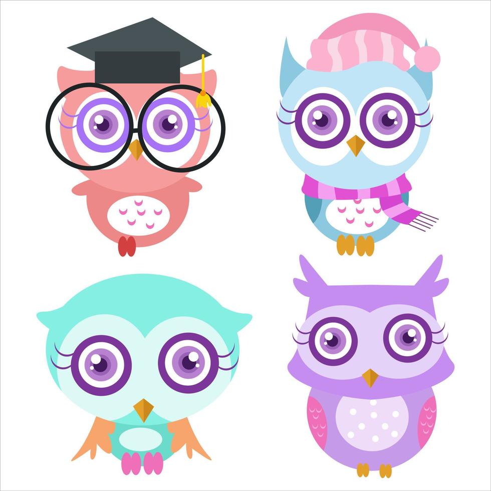 Cute owl illustration character collection 3 vector