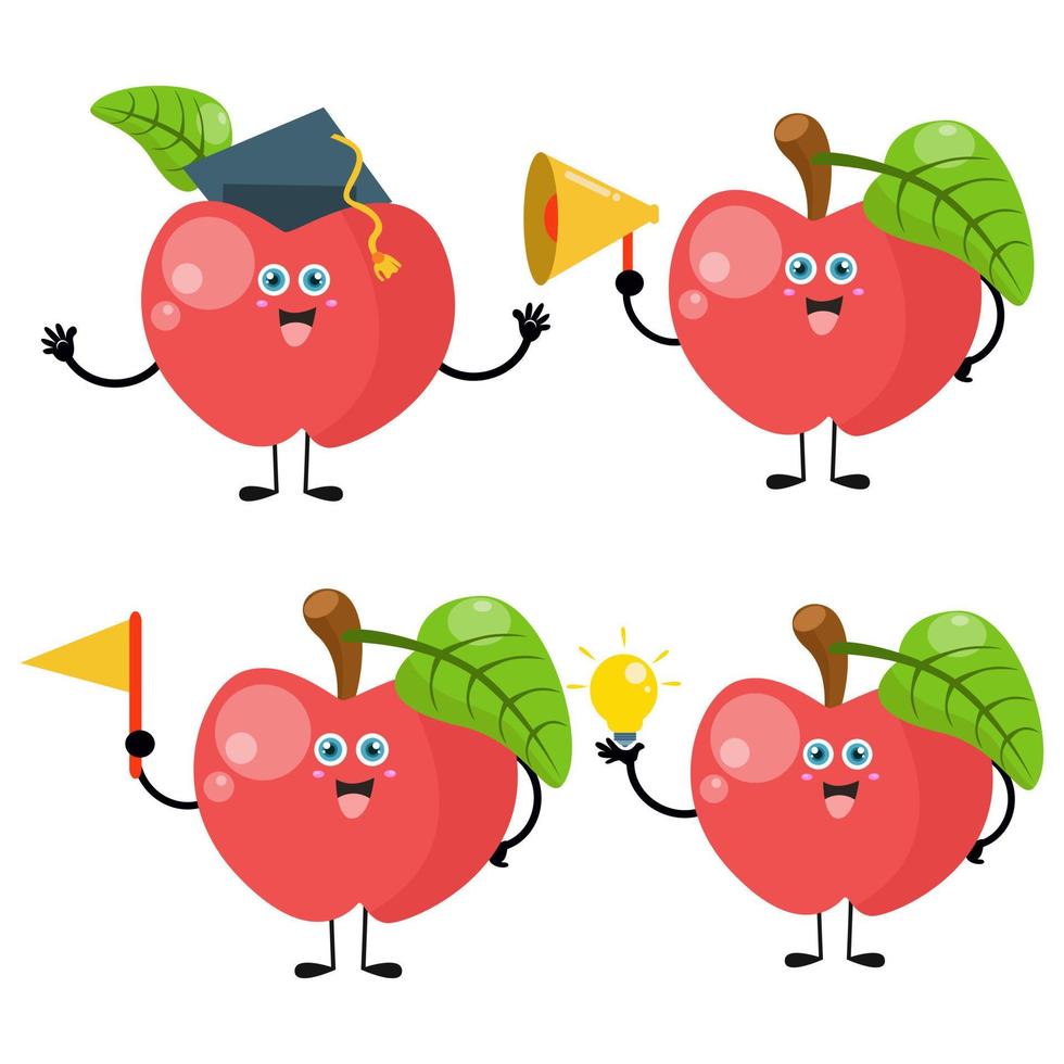 A collection of cute apple cartoon illustration characters 1 vector