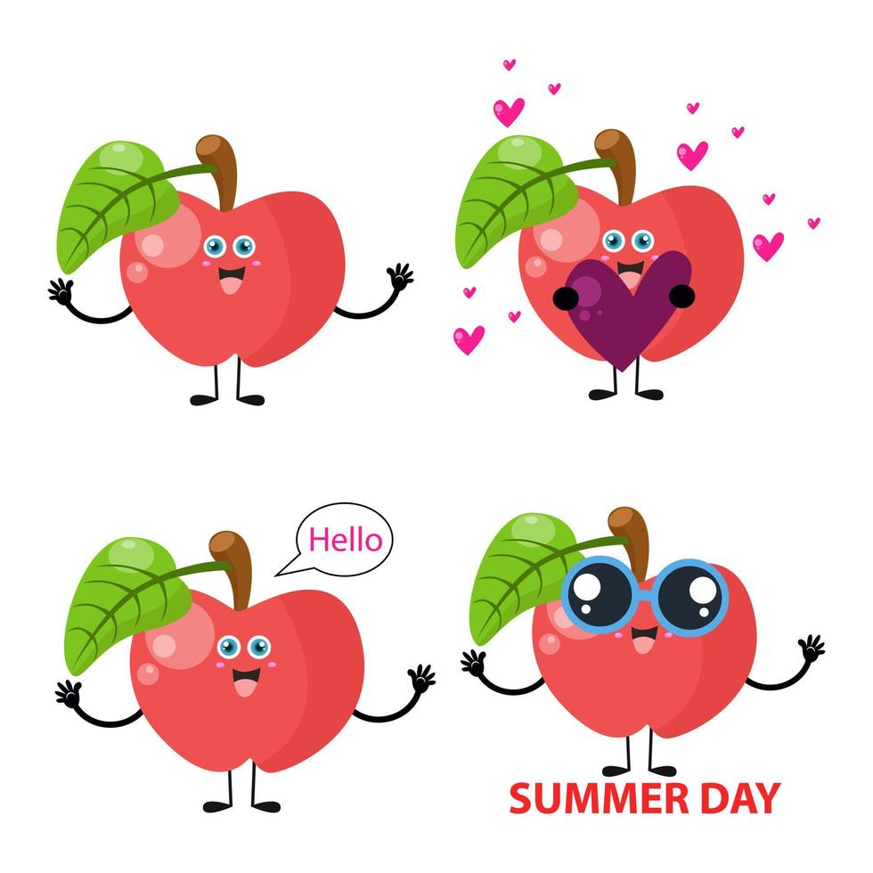 A collection of cute apple cartoon illustration characters 5 vector