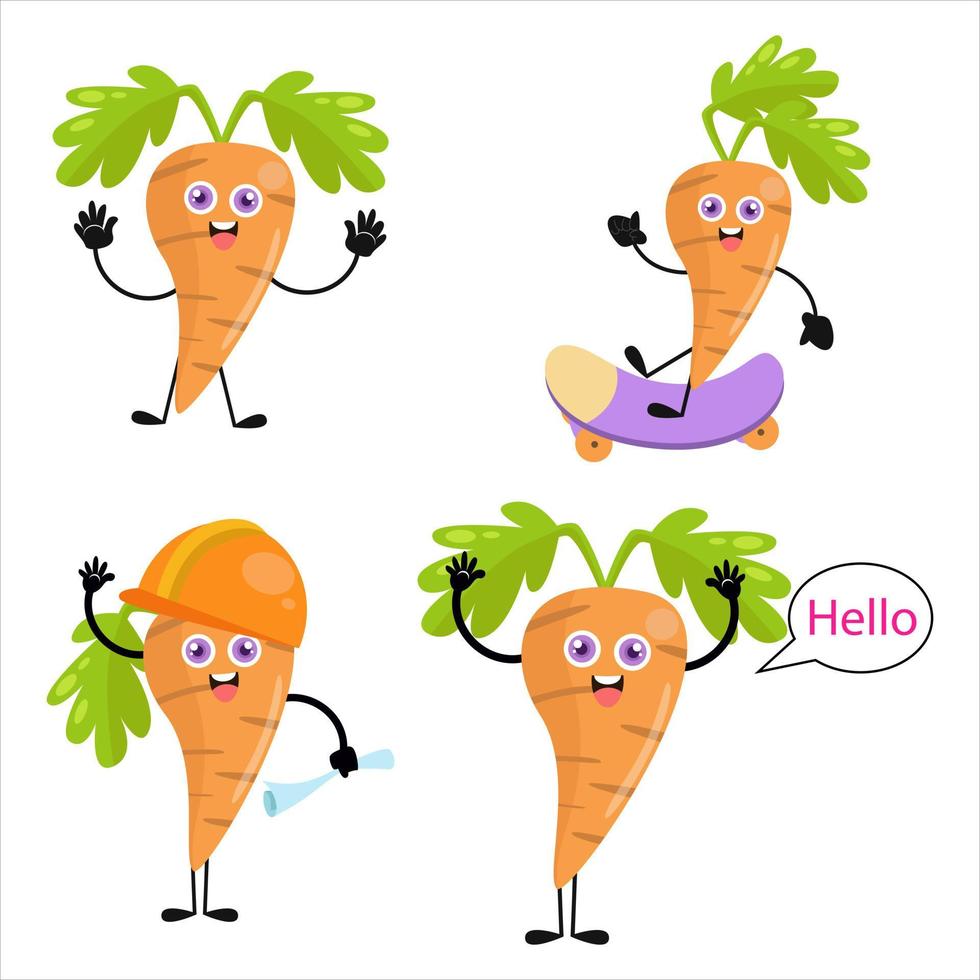 Collection of cute carrot cartoon illustration characters 1 vector