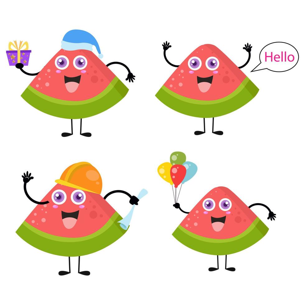 A collection of cute watermelon cartoon illustration characters 4 vector