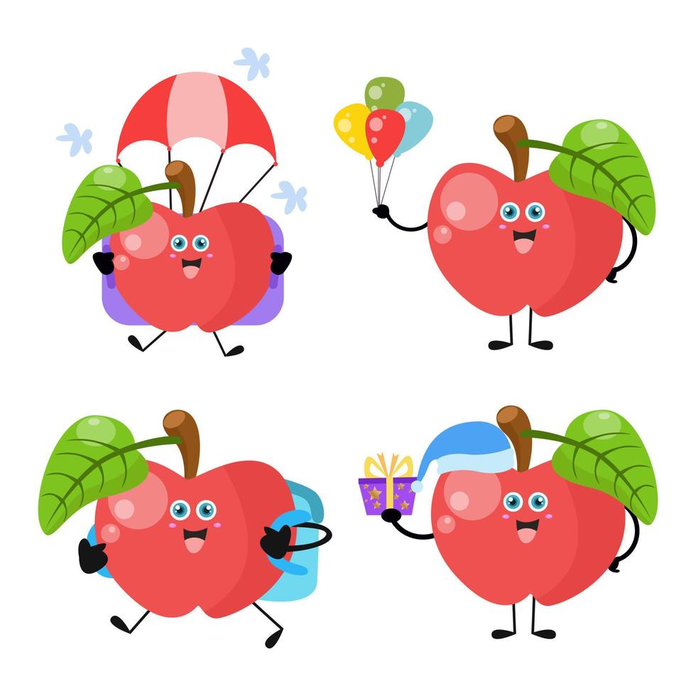 A collection of cute apple cartoon illustration characters 2 vector