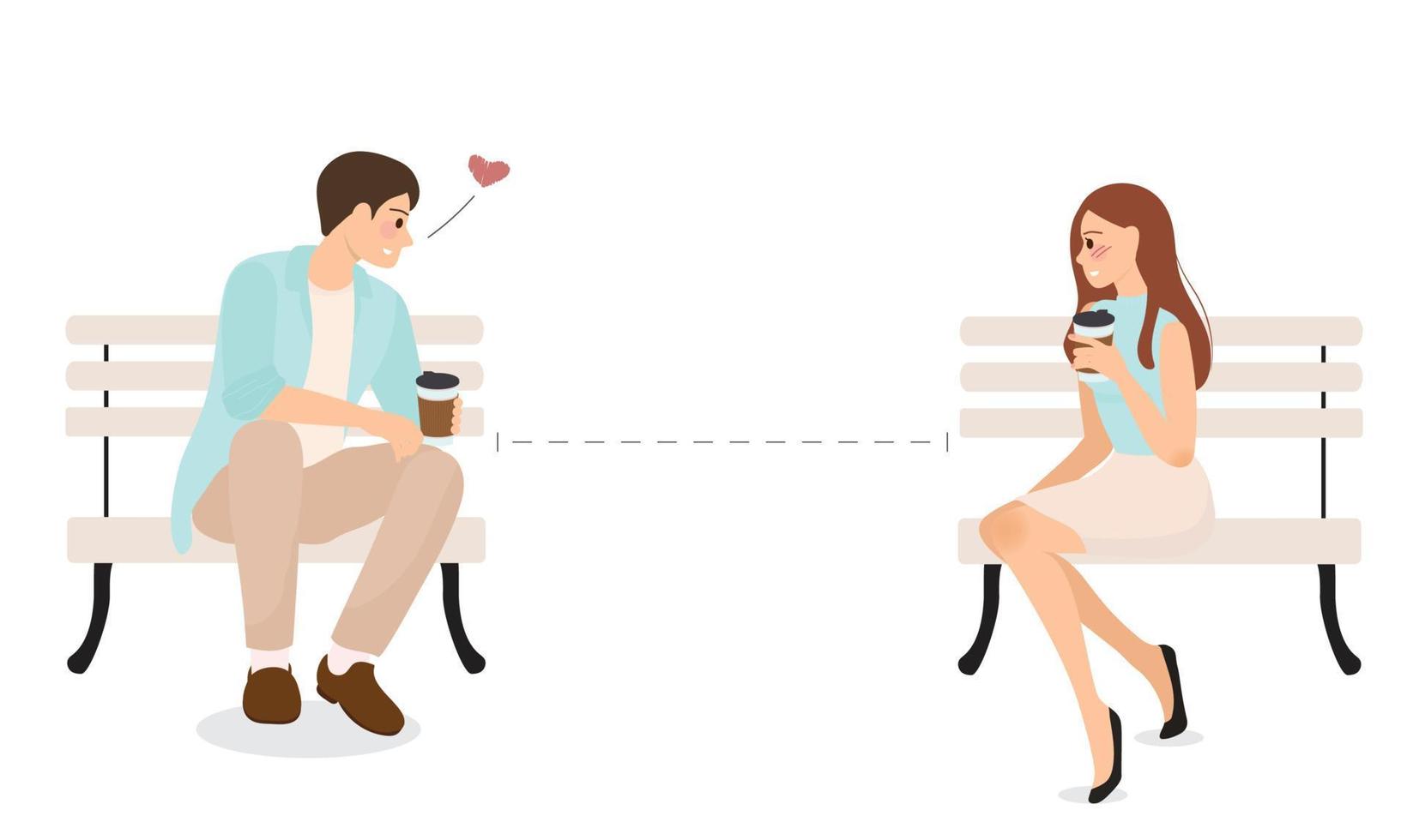 young couple use social distancing to communicate and confess vector