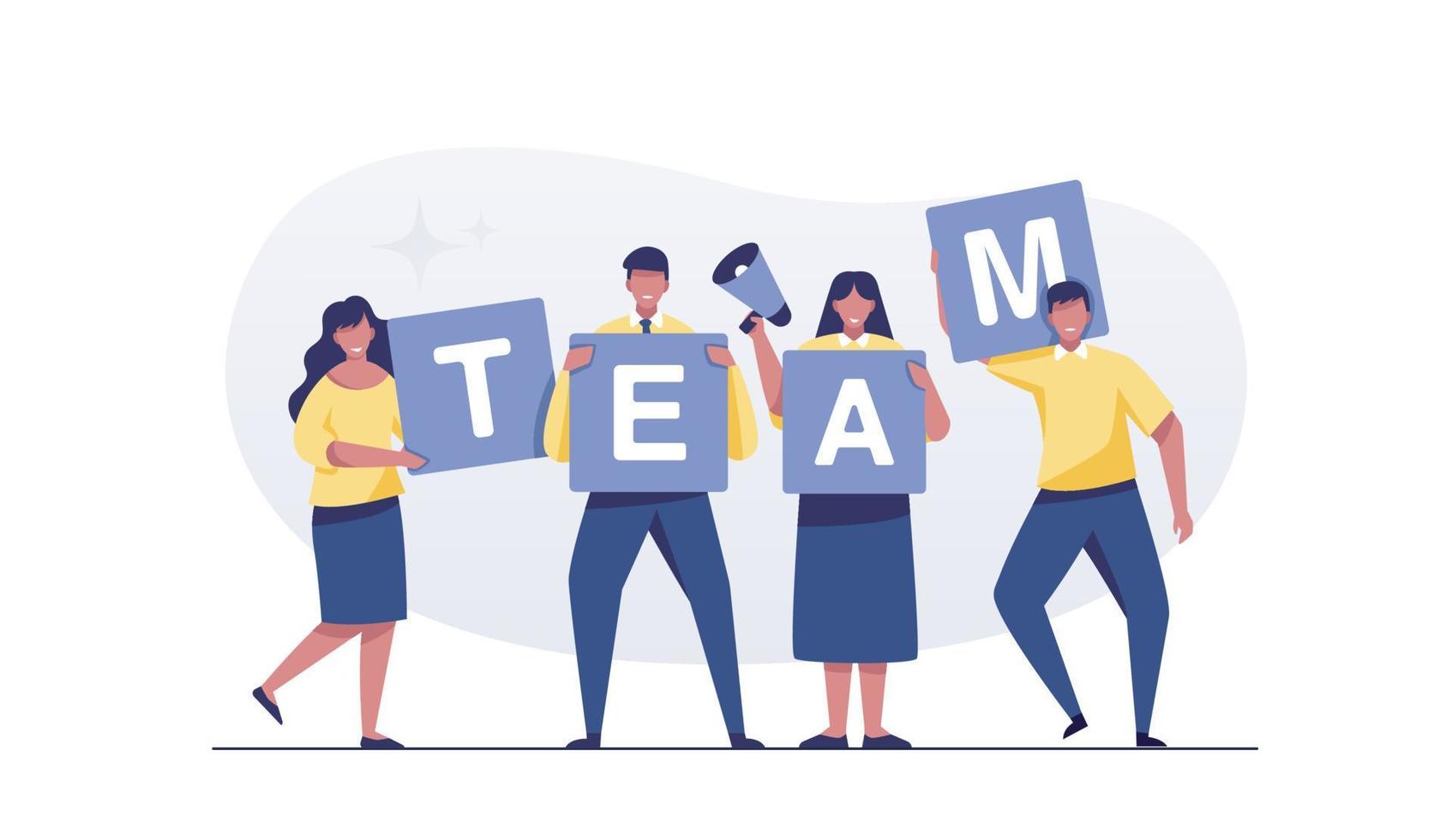 Business teamwork. businessmen together build word teamwork. vector