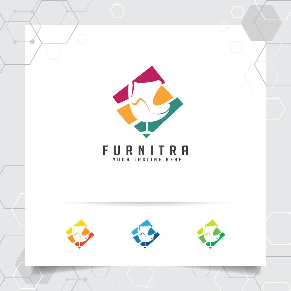 Furniture logo design vector with a negative space chair sofa icon illustration for home furnishing, interior architecture and gallery.