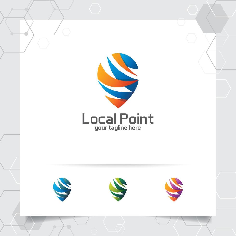 vector de logotipo de ubicación de ciudad con concepto de diseño de símbolo de localizador de mapa de pin abstracto para viajes, guía local, gps y recorrido.