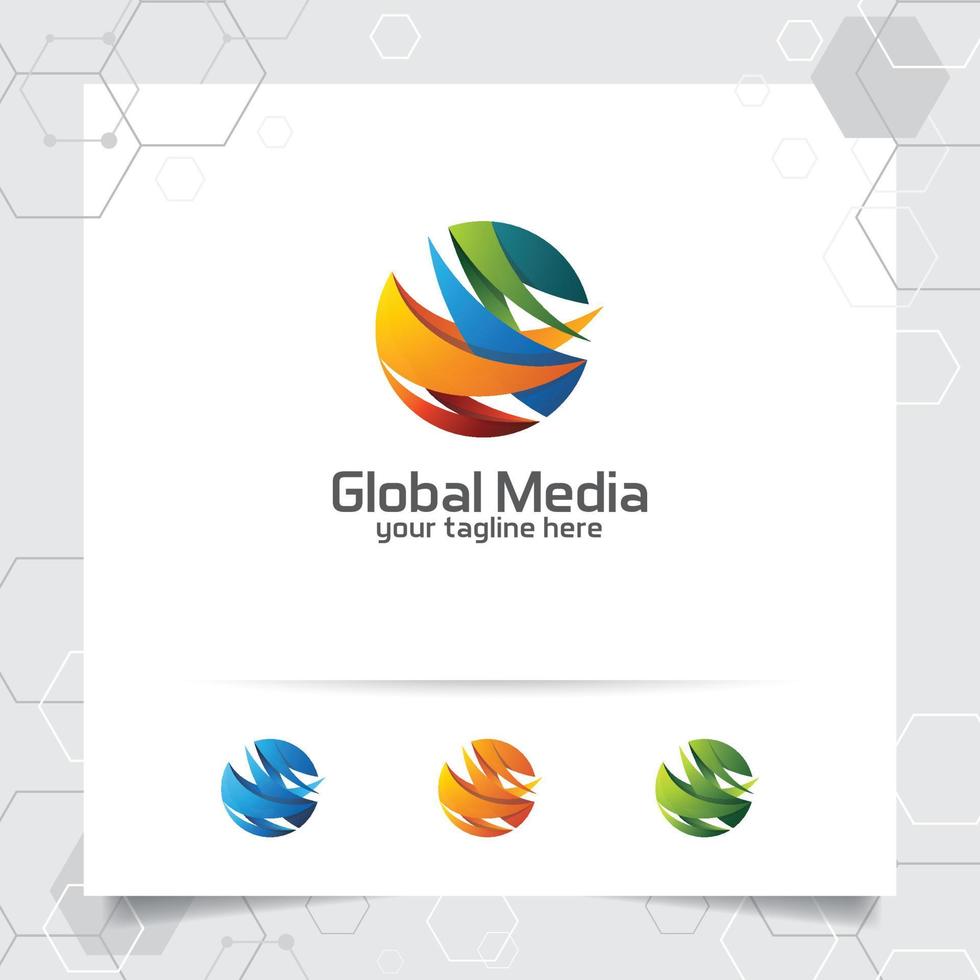 Abstract global logo vector design with arrow on sphere and digital symbol illustration for consulting, technology, and business finance.