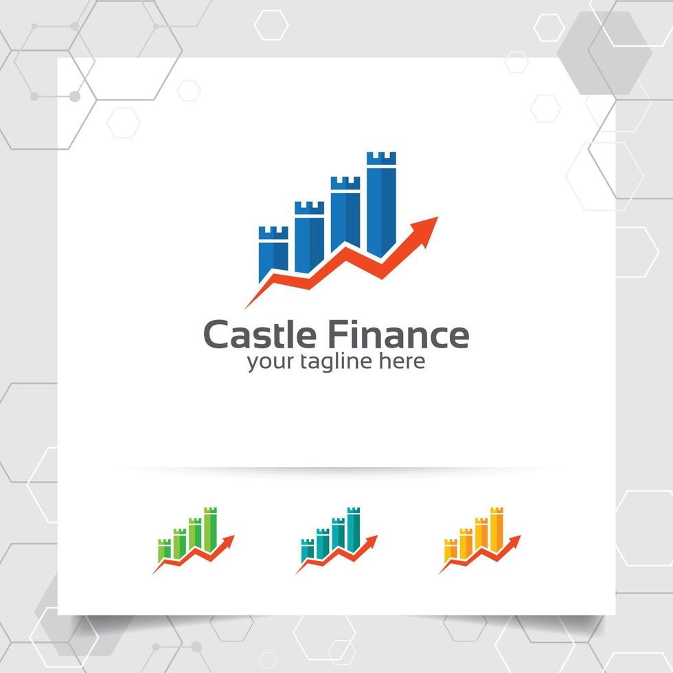 Business finance logo design vector with chart analysis icon symbol. Financial and trading illustration for consulting, data analytic, and accounting.