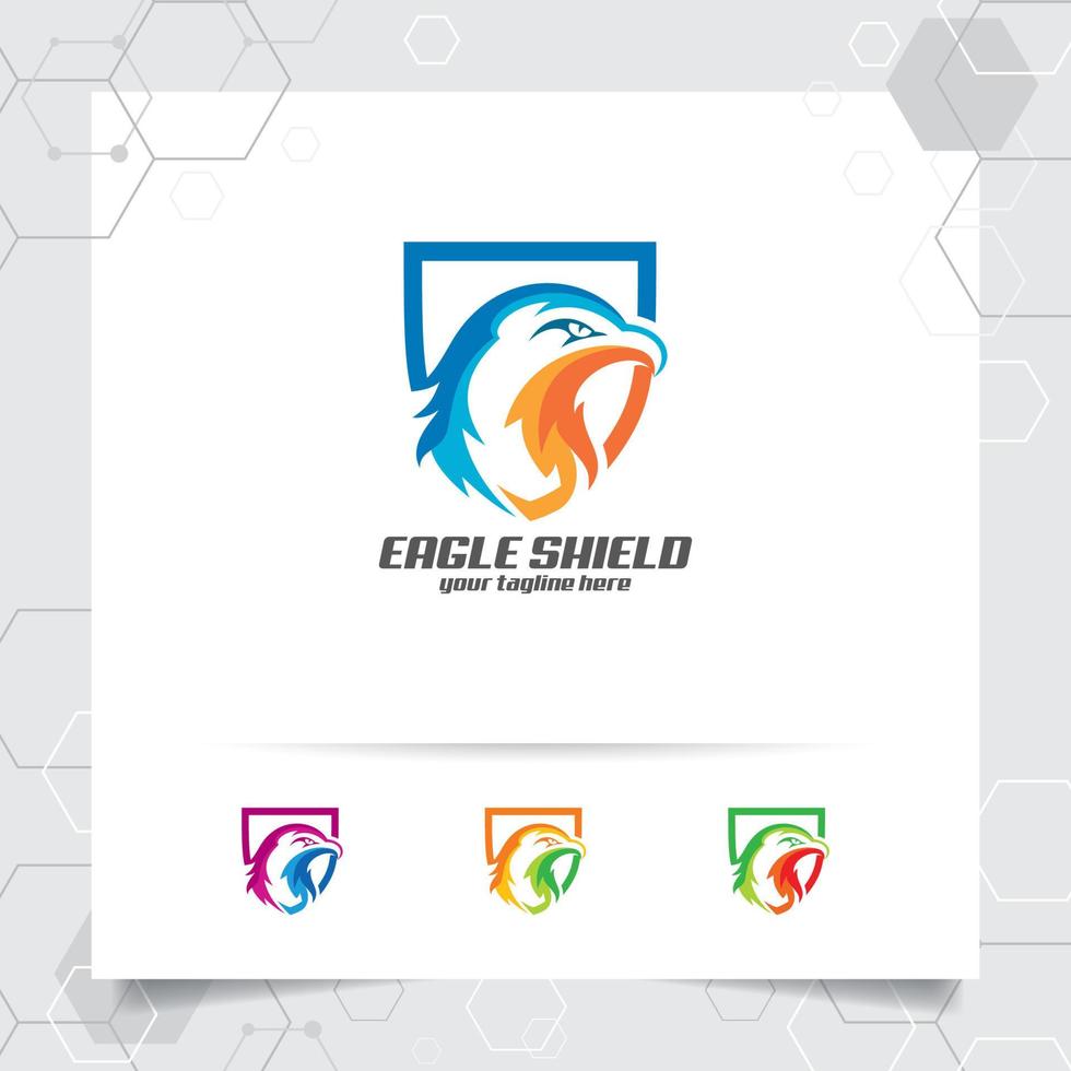 Eagle shield logo vector design with concept of security guard and eagle head icon illustration for data protection, privacy lock and system security.