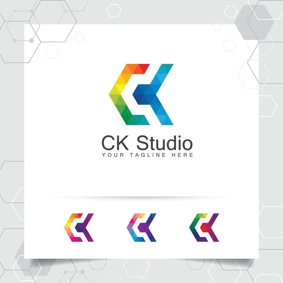 Digital logo letter C design vector with modern colorful pixel for technology, software, studio, app, and business.