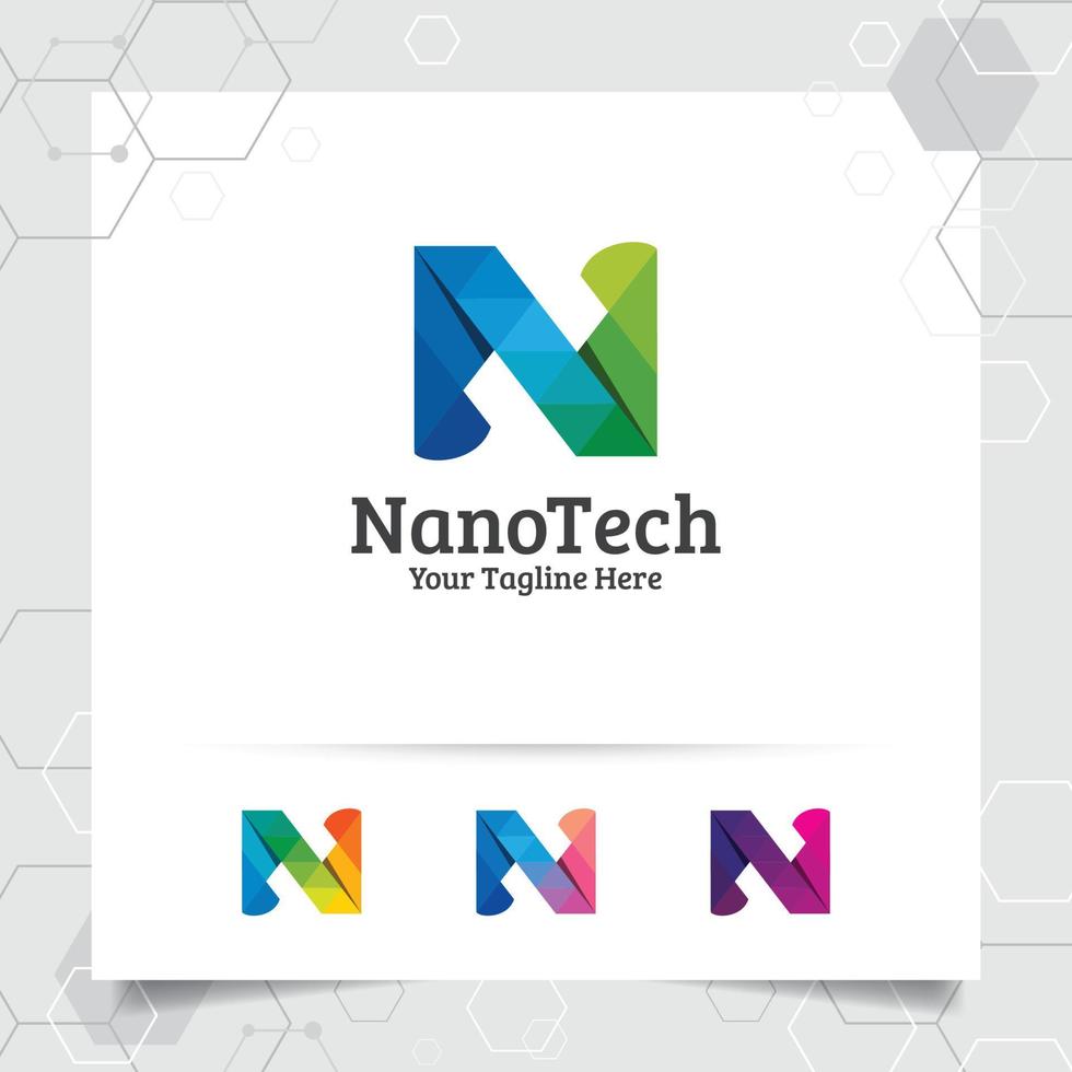 vector de diseño de letra n de logotipo digital con píxel colorido moderno para tecnología, software, estudio, aplicación y negocios.