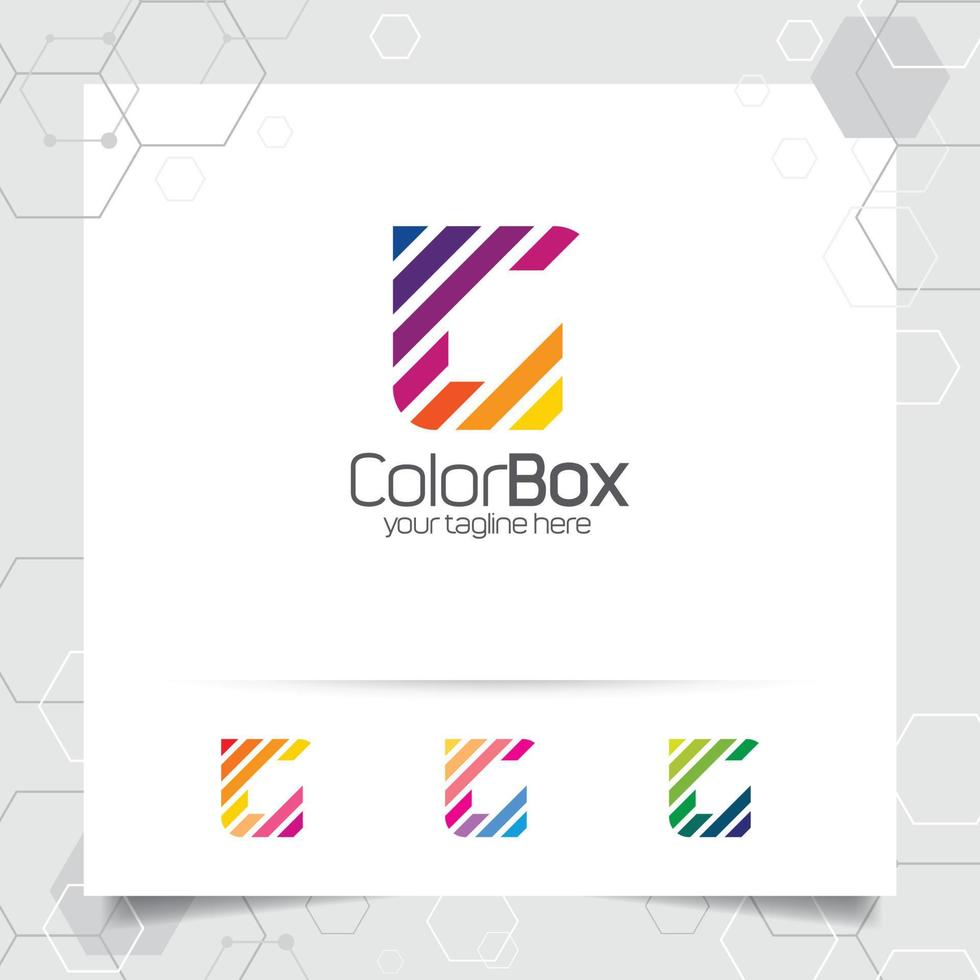 Digital logo letter C design vector with modern colorful pixel for technology, software, studio, app, and business.
