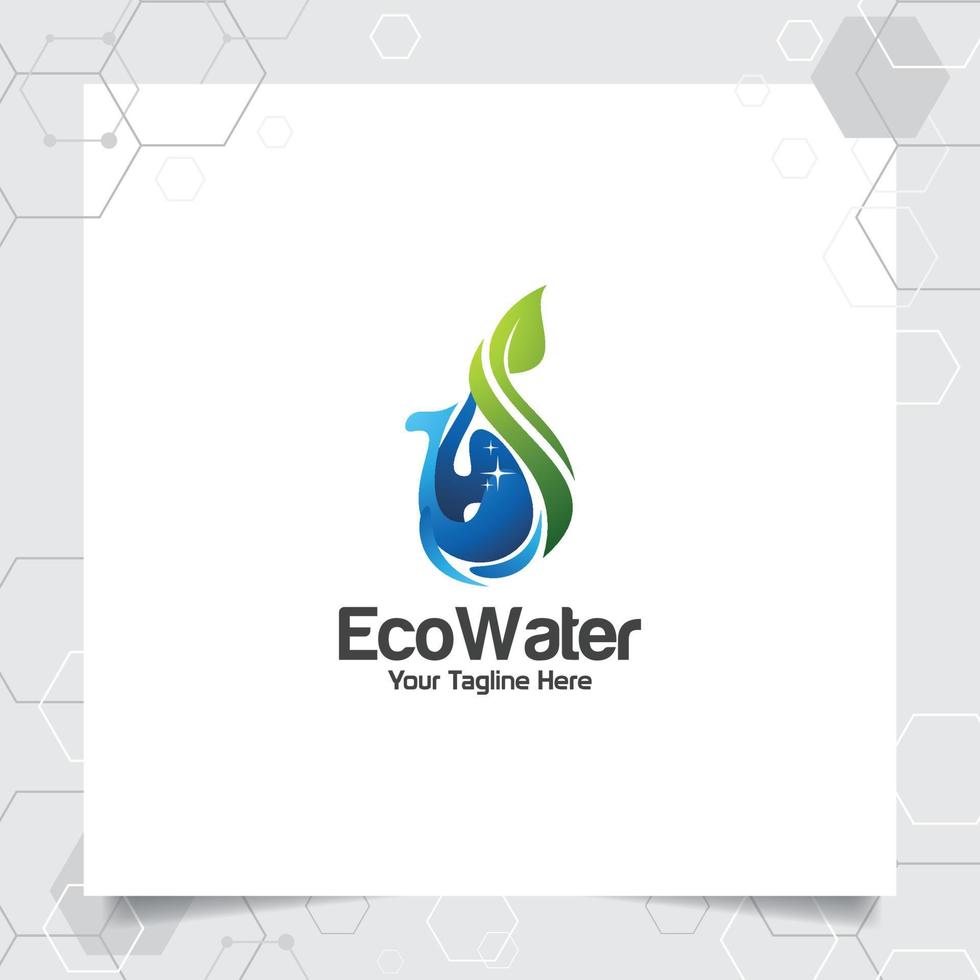 diseño de logotipo de gota de agua con concepto de icono de gota de agua con vector de ecología verde utilizado para la compañía de agua mineral y plomería.