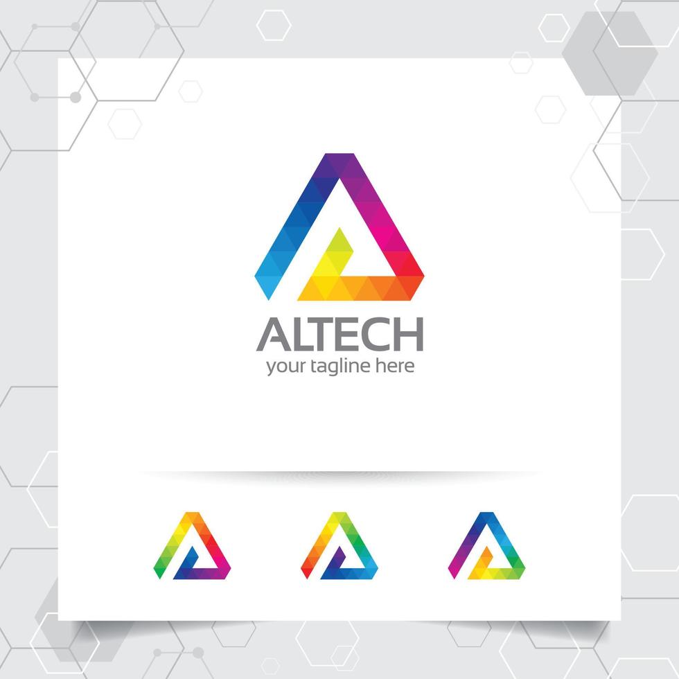 Digital logo design vector letter A concept with modern colorful pixel for technology, software, studio, app, and business.