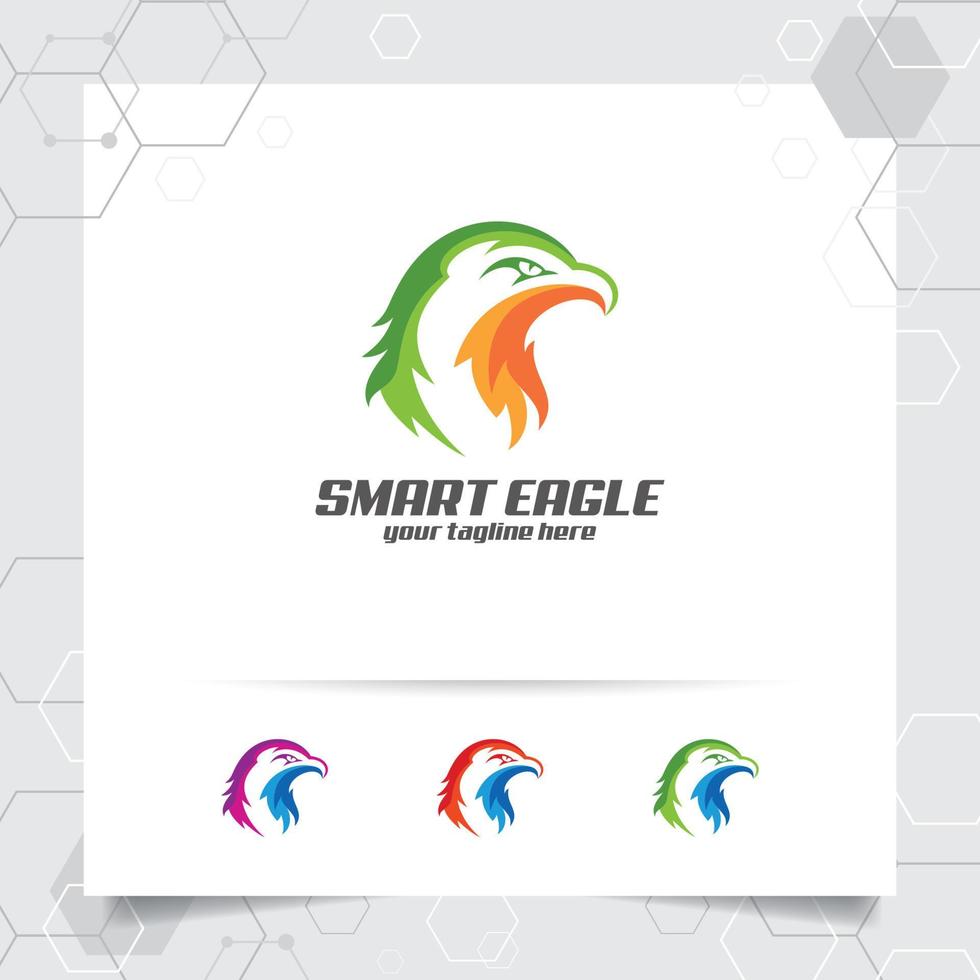 Eagle head logo vector design with a simple flat design of falcon and hawk icon illustration.