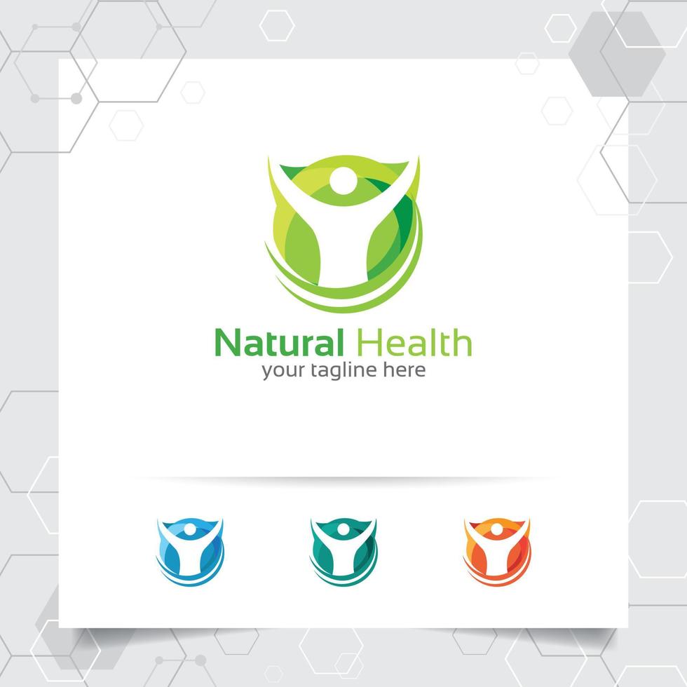 Natural health logo design vector with people and green ecology concept illustration.