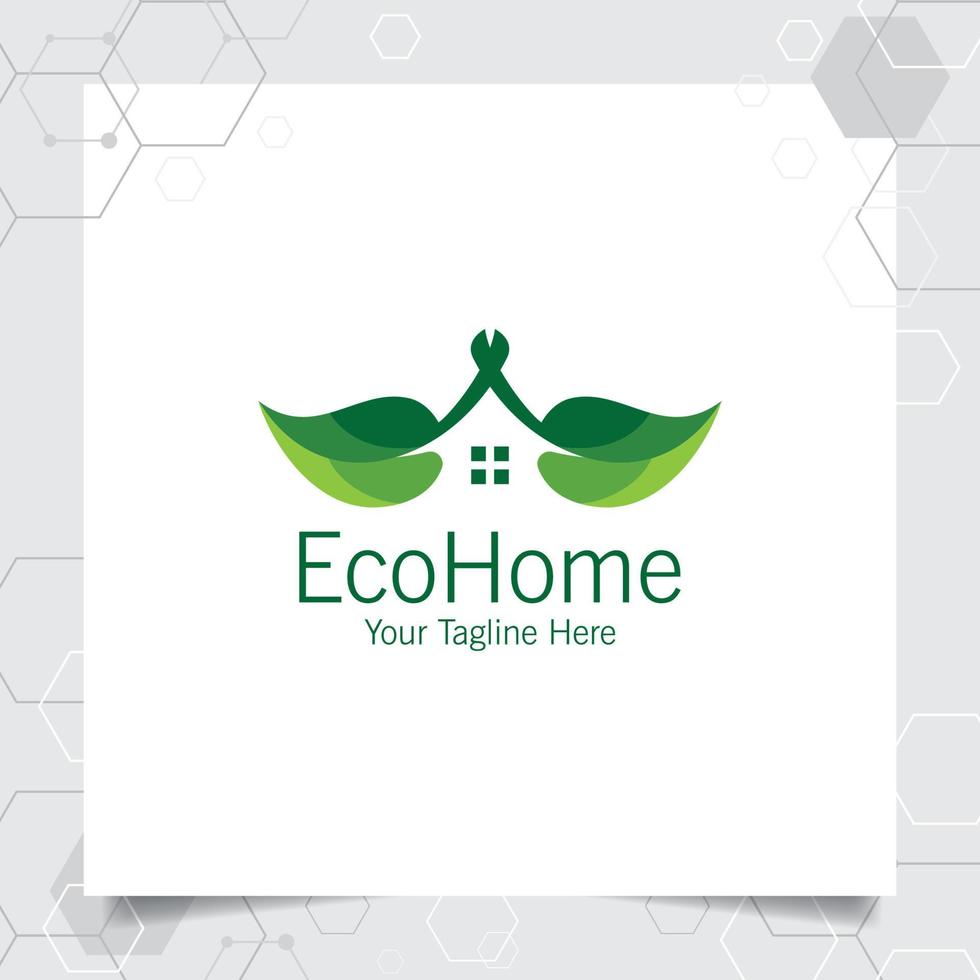 Green house logo design vector with concept of home and leaf icon illustration for real estate, property, residence and mortgage.