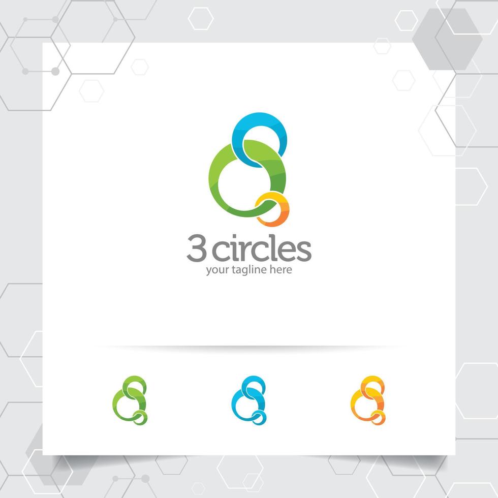 Circle logo design illustration with three swirl circle vector for business, app, and technology.