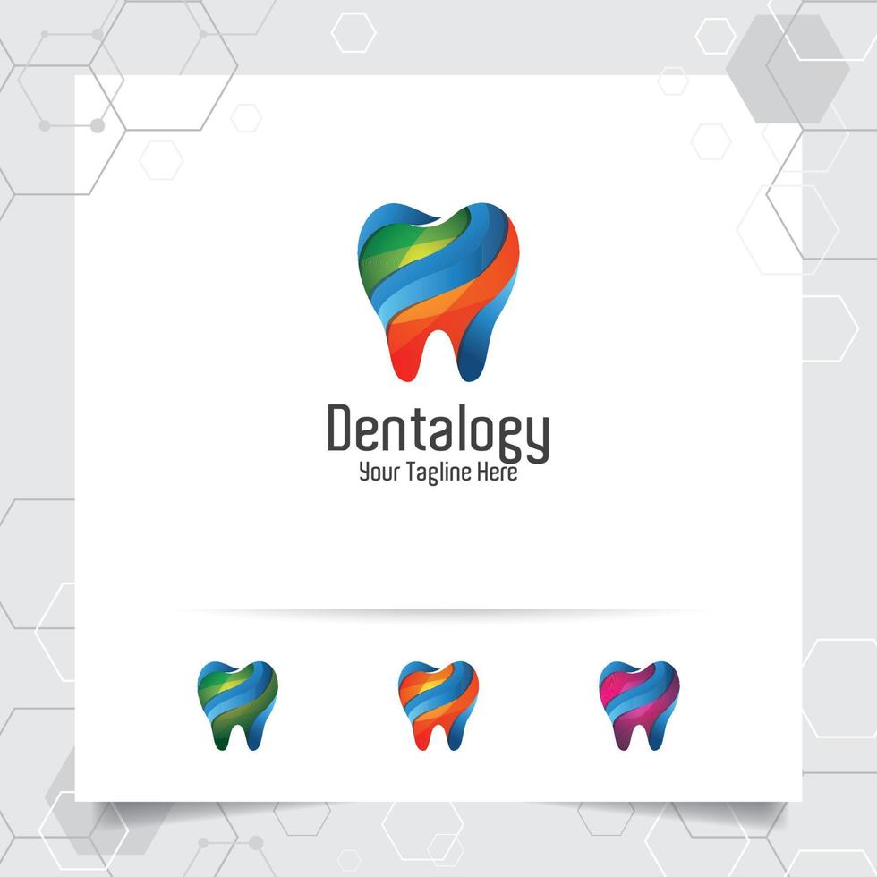 Dental logo dentist vector design with concept of modern colorful tooth icon . Dental care for hospital, doctor, clinic, and health.